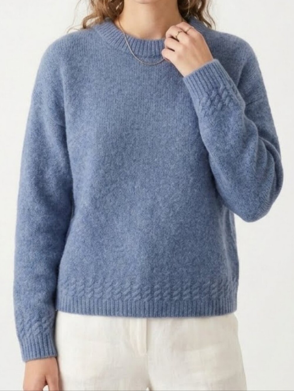 La Maille Sézane Chunky Knit Baby Alpaca Sweater S Cable Ribbed Crew Neck Blue